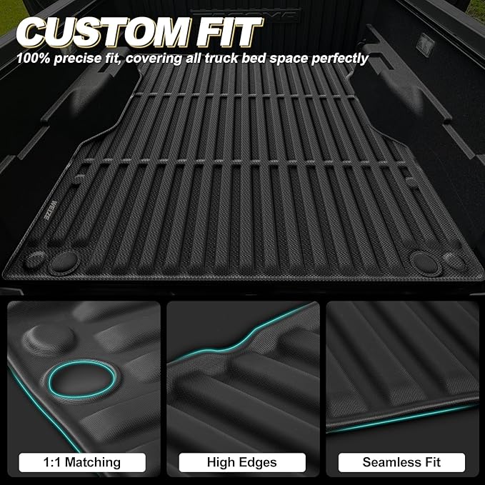 WEIZE Truck Bed Mat for Toyota Tacoma 2024-2025(5 ft,60.3in), All Weather Protection TPE Truck Bed Liner Durable Easy Clean Black