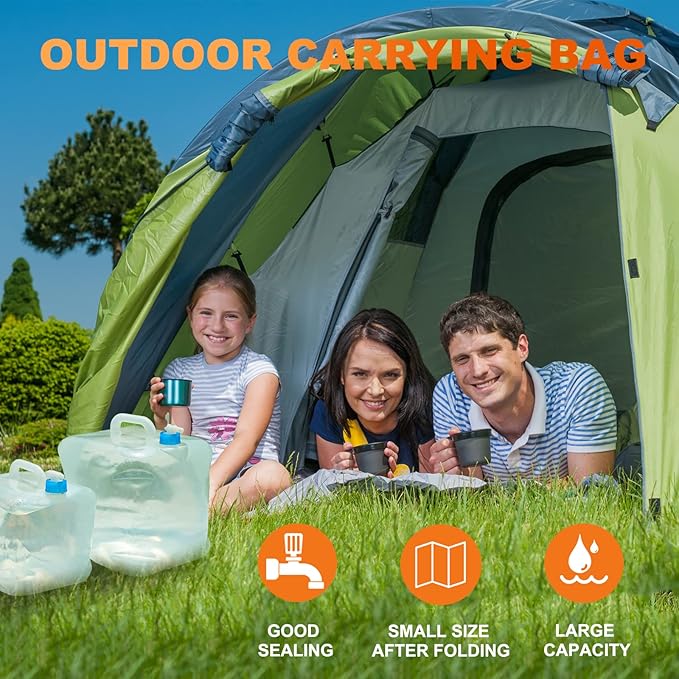 2 Pack 5.3 Gallon Collapsible Water Container with Spigot, Portable Foldable Water Container, Camping Water Storage Jug Tank for Outdoor Sports Camping Hiking Emergency