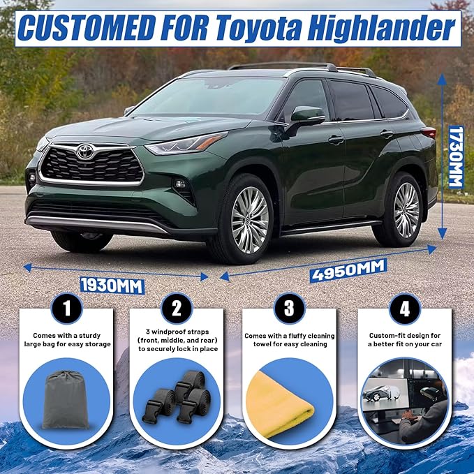 [2025 Upgrade] SUV Car Cover Custom Fit for Toyota Highlander (2001-2025), Waterproof All Weather for Automobiles Full Exterior Cover Rain Sun Snow UV Protector.