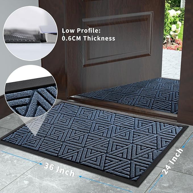 Yimobra Large Door Mat 36x24, All-Weather Waterproof Non-Slip Welcome Matt Outdoor, Heavy Duty Non Slip Doormat for Entryway for Patio and Garage Indoor, Easy Clean, Blue