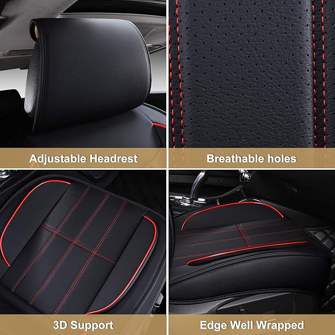 AOOG Leather Car Seat Covers for Cars SUV Pick-up Truck, Universal Front Pair Black&Red
