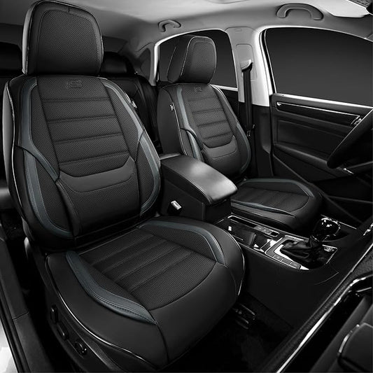 Skechers MAX Cushioning Seat Covers,Memory Foam Leather Car Seat Covers,Waterproof Car Seat Protector Front Seats,Car Seat Cushion Airbag Automotive Universal Fit for Most Cars,Vans,Trucks,SUV,Grey