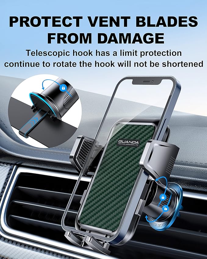 [2025 New] Car Vent Phone Mount, [Upgrade Hook Clip Never Shake] Adjustable 360 Rotation Vent Clip Car Phone Holder Mount, Big Phone & Thick Case Friendly Fit for All iPhone, Samsung & Cell Phone