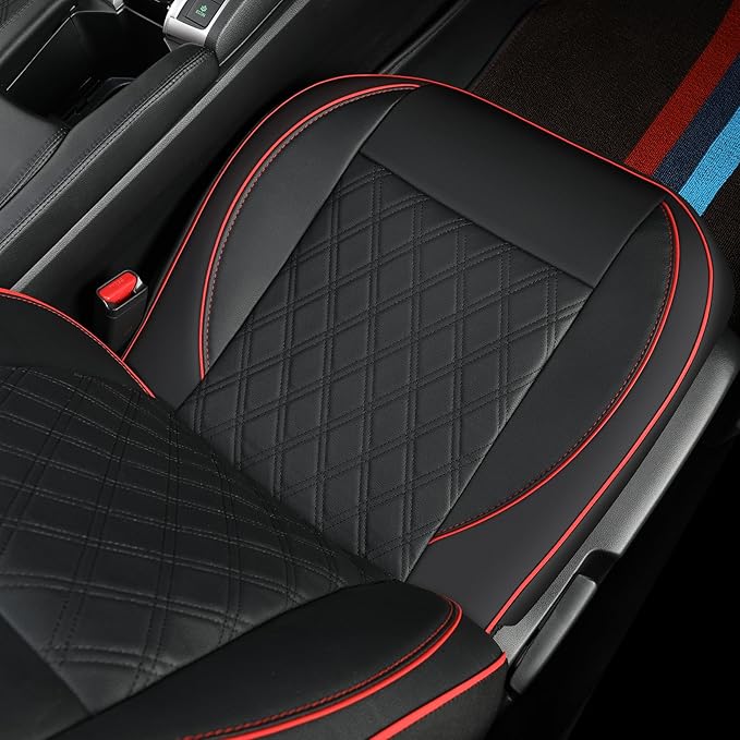 GIANT PANDA Front Car Seat Cover for Jeep, Piping Leather Bucket Seat Covers Custom Fit Jeep Grand Cherokee Wrangler Compass Gladiator Wagoneer Renegade Liberty Patriot (Black+Red)