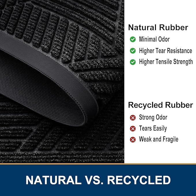 Smiry Front Door Mat Outside Entrance, Heavy Duty Sturdy Natural Rubber Doormat, Trap Dirt and Moisture, Easy Clean Low Profile Mats for Indoor Outdoor Entry, Irregular Triangle (36x24, Black)