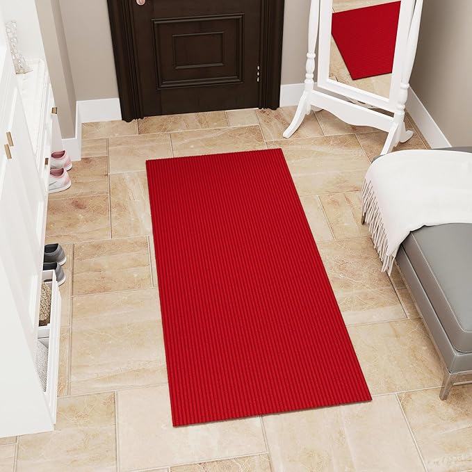 Ottomanson Mud Mat 3' x 3'11" Entryway Rug - Non-Slip Scraper Doormat for Muddy Paws, Dirt Trapping Indoor/Outdoor Mat for High-Traffic Areas, Kitchen, Garage, Patio, Red