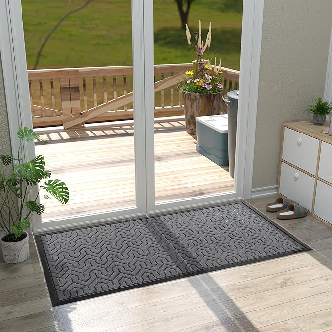 Yimobra Large Door Mat Outside Entrance 47x24, Waterproof Heavy Duty Outdoor Mats for Front Door, Non Slip Rubber Entry Mat for Garage Patio Indoor, Easy Clean, Grey