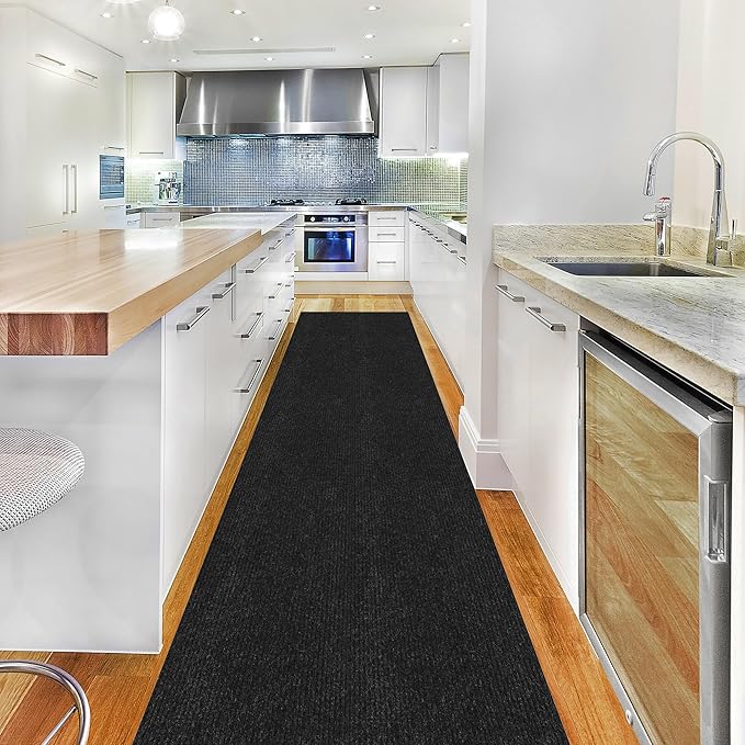 Ottomanson 2'7" x 48' Hallway Runner with Scraper Pile - Extra Durable Non-Slip Rug Mat for Indoor & Outdoor Use - Ideal for Kitchen, Entryway & Garage - High-Traffic Carpet, Black