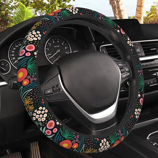 Summer Flower Meadow Steering Wheel Covers Universal 15 Inch Car Wheel Cover,Anti-Slip Breathable Car Accessories Protector Fit for Trucks,Sedans,SUVs,Vans