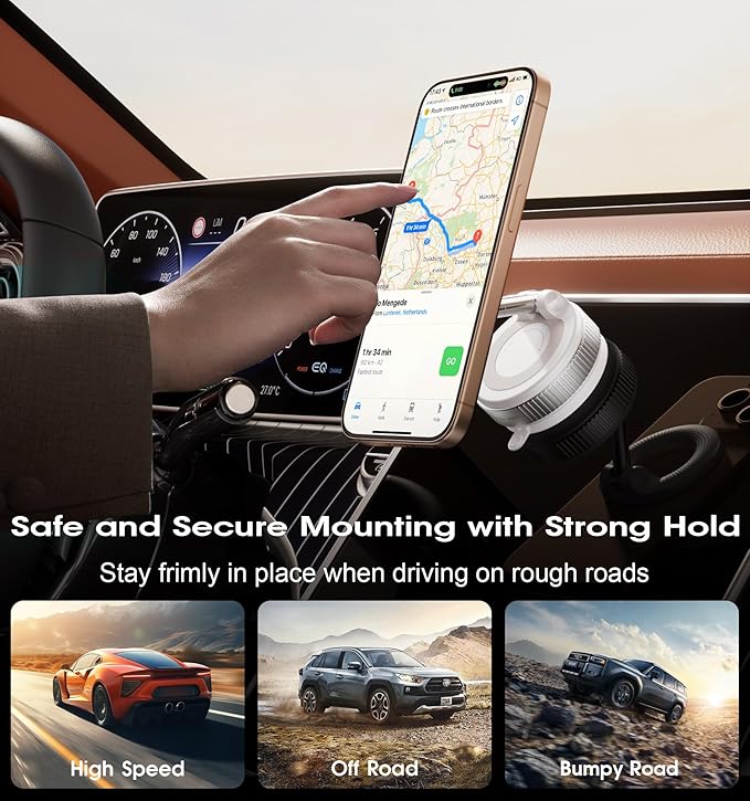 Strong Magnetic Car Phone Holder for MagSafe Ultra Vacuum Suction Cup Phone Mount 360° Cell Phone Holders for Your Car Accessories for iPhone 16 15 14 13 12 Android