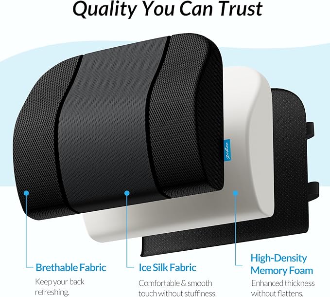 ZIKEE Lumbar Support Pillow for Office Chair with Dual-Firmness Memory Foam, Ergonomic Back Pillow for Targeted Support, Back Cushion with Dual Straps, Versatile Use for Car, Computer Gaming Chair