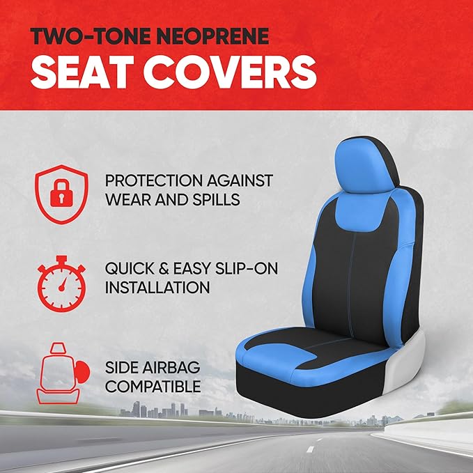 Motor Trend 2 Waterproof Front Seat Covers + 2 Trimmable Floor Mats – Universal Fit Car Interior Combo Set for Cars, Trucks, SUVs & Vans – All-Weather Protection for Vehicle Seats & Flooring