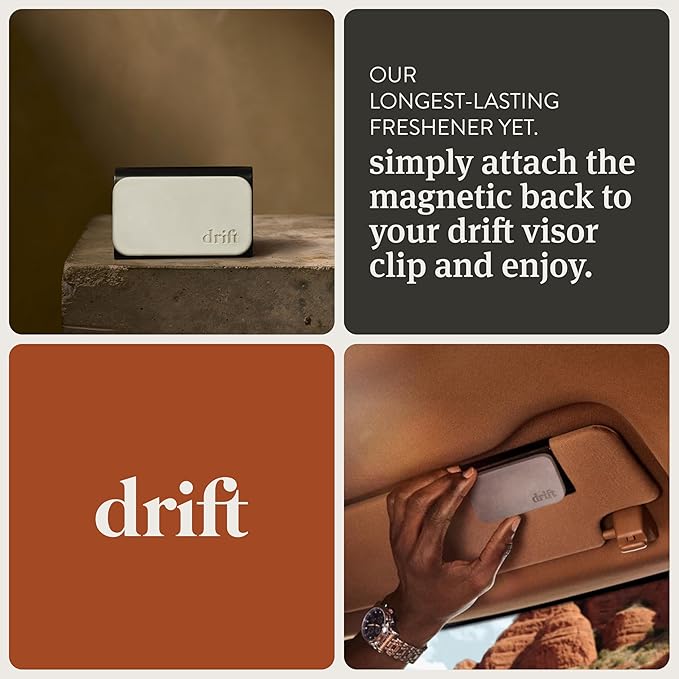 Drift Car Air Freshener - Stone Air Freshener Car Odor Eliminator - Long Lasting Scent - Auto Accessories - Metal Clip - Essential Oils - Clean Ingredients - Open Air Scent Starter Kit