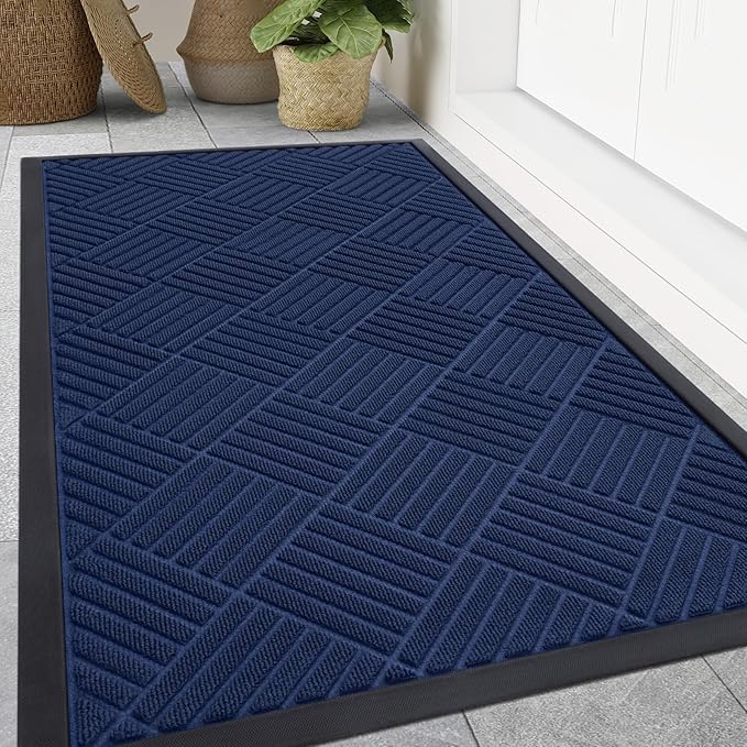 Smiry Front Door Mat Outside Entrance, Heavy Duty Outdoor Indoor Natural Rubber Doormat, Non Slip, Trap Dirt and Moisture, Easy Clean, Low Profile Patio Porch Entryway Mat, 71x47, Navy Blue