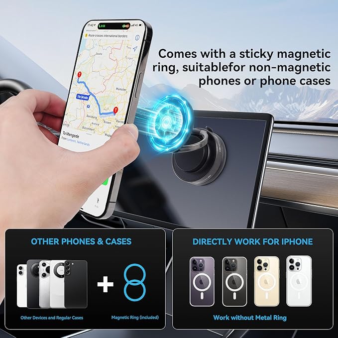 Suction Magnetic Phone Mount with 360° Rotation & Foldable Design Universal Suction Holder for Car Dashboard/Mirror Fits iPhone & All Smartphones via Magnetic Ring 826001