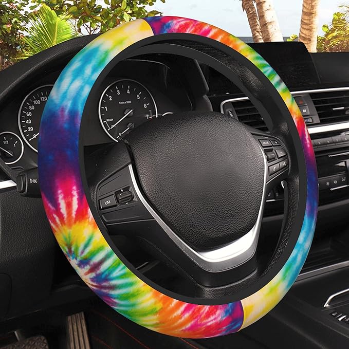 Abstract Swirl Tie Dye Car Steering Wheel Cover, Non-Slip Absorbing Sweat Car Wheel Cover Accessories for Men Women,Universal 15" Fit Auto SUV Vans Trucks