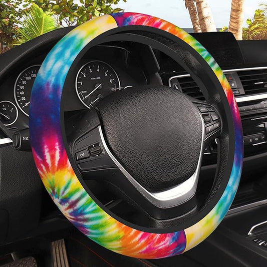 Abstract Swirl Tie Dye Car Steering Wheel Cover, Non-Slip Absorbing Sweat Car Wheel Cover Accessories for Men Women,Universal 15" Fit Auto SUV Vans Trucks