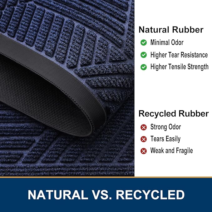 Smiry Front Door Mat Outside Entrance, Heavy Duty Sturdy Natural Rubber Doormat, Trap Dirt and Moisture, Easy Clean Low Profile Mats for Indoor Outdoor Entry, Irregular Triangle (36x24, Navy Blue)
