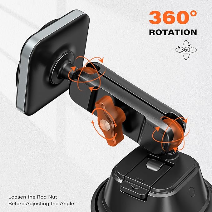 APPS2Car Heavy-Duty Vacuum Suction Phone Mount [Industrial 20x N55 Magnet, Alloy Arm, Ultra-Stable Suction Cup] for iPhone MagSafe/Samsung/All Phone, Magnetic Phone Holder for Car Windshield Dashboard