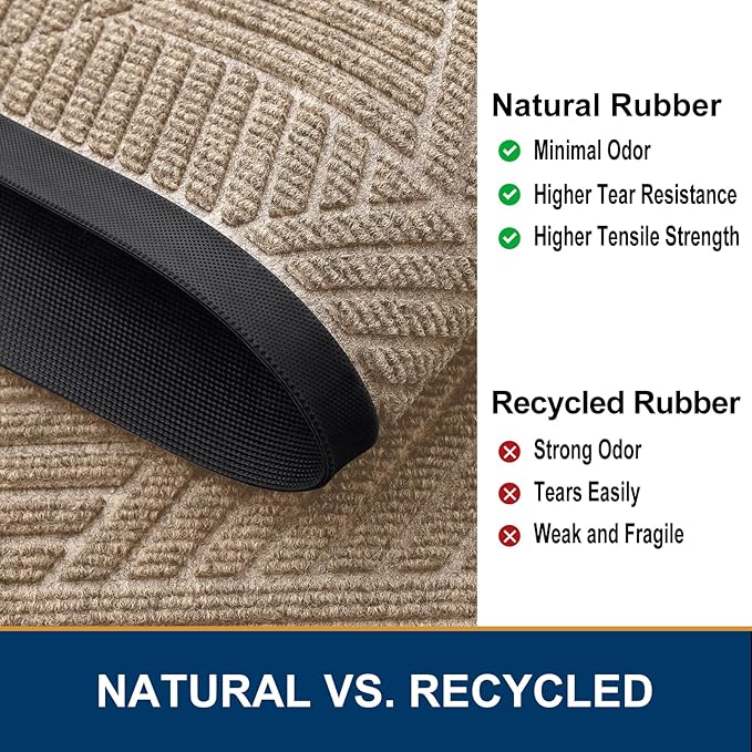 Smiry Front Door Mat Outside Entrance, Heavy Duty Sturdy Natural Rubber Doormat, Trap Dirt and Moisture, Easy Clean Low Profile Mats for Indoor Outdoor Entry, Irregular Triangle (36x24, Mixed Camel)