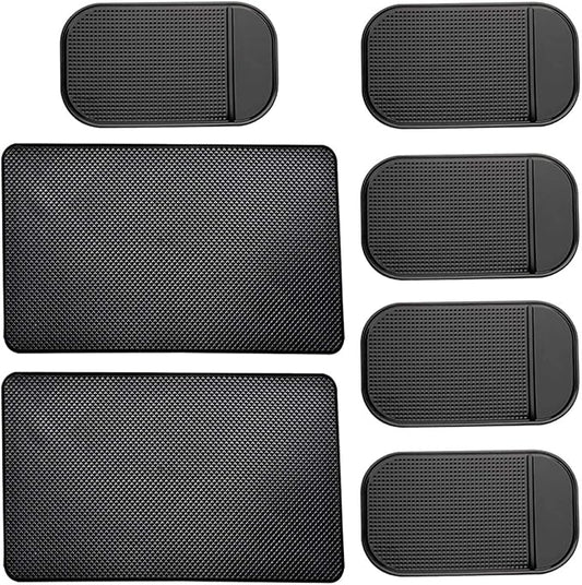 7 Pack Car Dashboard Anti-Slip Mat, 2 Sizes Heat Resistant Sticky Non-Slip Ripple Dash Grip Silicone Pad for Cell Phone Sunglasses Keys by ACKLLR,Black