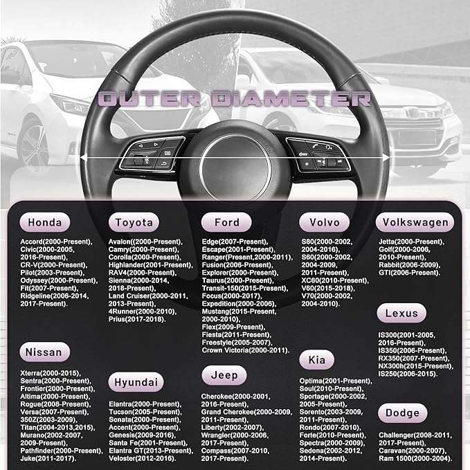 SEG Direct Car Steering Wheel Cover for Women Men, Standard Size 14.5-15 inch (37-39 cm), Auto Interior Accessories, Black and Radiant Orchid