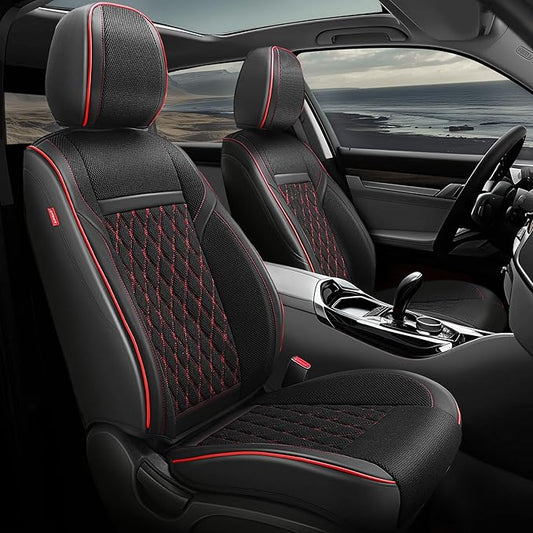 Auto Dynasty Car Seat Covers Full Set, Anti-Slip Automotive Interior Covers with Storage Pocket, Breathable Car Seat Protectors, Airbag Compatible, Fit Most Vehicles, Diamond Stitch Mesh Black