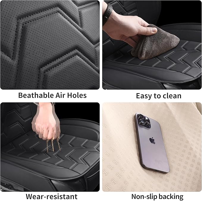 Leather car Seat Covers Breathable Car Seat Protector Front seat Covers Universal Fit for 95% Car Truck SUV Van Vehicles （Black，2PCS）