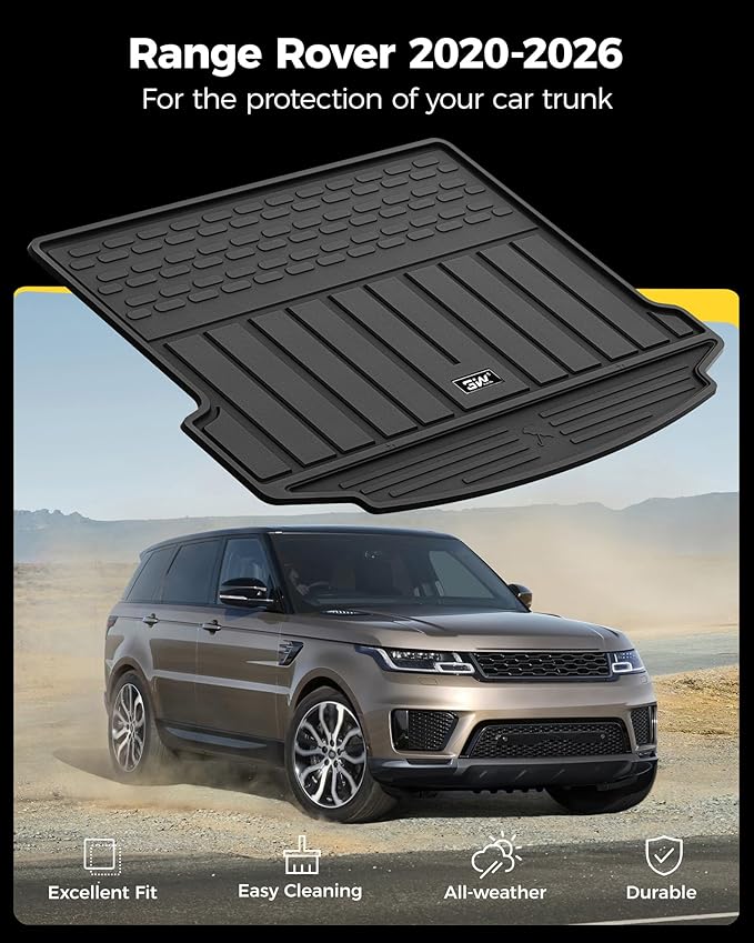 3W Cargo Liner Fit for Range Rover Evoque 2020-2024 2025 2026,TPE All Weather Custom Fit Trunk Mat for Range Rover Full Set Car Mats, Black