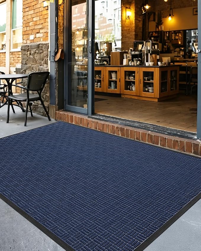DEXI Front Door Mat Outside Entrance, 4x6 ft Large Rubber Entry Doormat Heavy Duty, Welcome Mats Non Slip for Inside House Floor Entryway Double Doors Exterior Patio, Maze Navy Blue