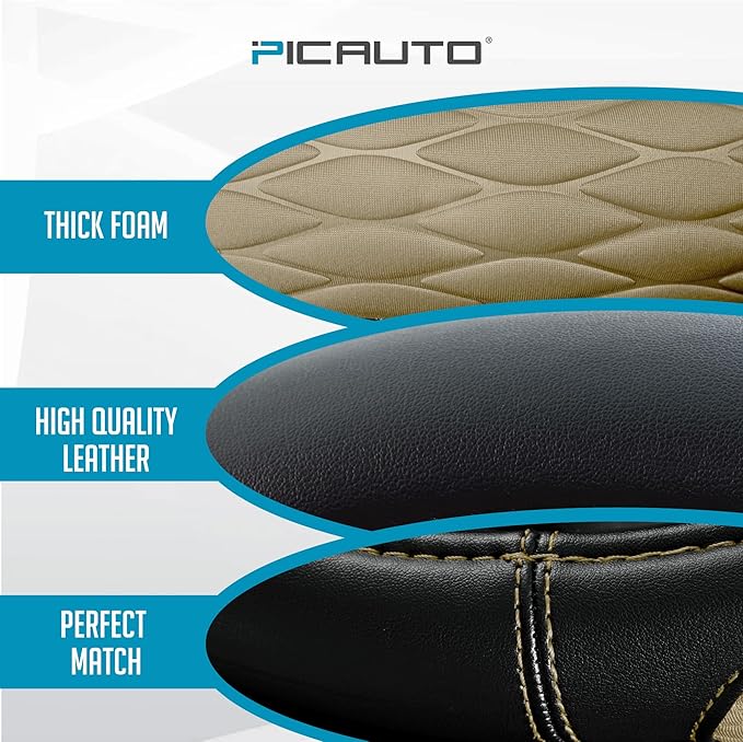 PIC AUTO Steering Wheel Cover, Beige Thick Rhombic Foam and Premium Leather, Universal 14.5-15.5 Inch Breathable Anti-Slip Steering Wheels Accessories for Men & Women