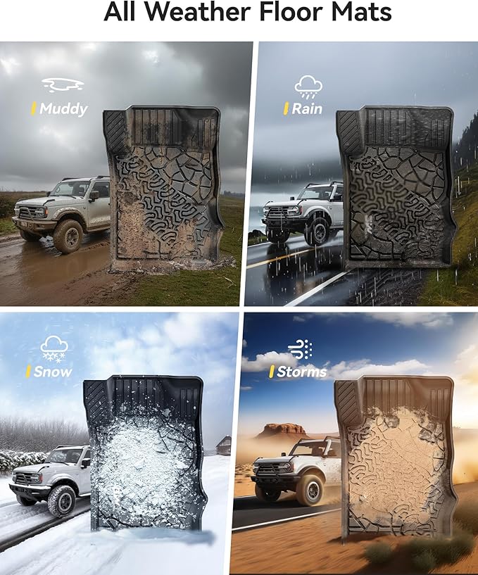 3W Floor Mats & Cargo Liner Fit for 2021 2022 2023 2024 2025 Ford Bronco 2 Door All Weather TPE Car Accessories Custom Fit Floor Liner and Full Set Car Mats (Not for Bronco Sport & Rubberized Floor)