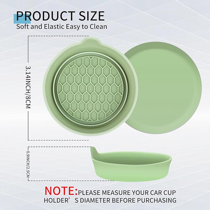 Amooca Car Cup Coaster Universal Automotive Waterproof Non-Slip Cup Holders Sift-Proof Spill Holder Car Interior Accessories 2 Pack Tea Green