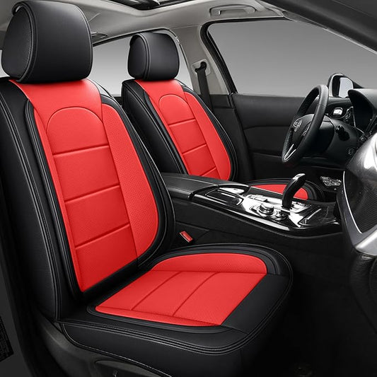 AOOG Leather Car Seat Covers with Car Backseat Organizer, Universal fit Automotive Vehicle Most Sedan SUV Pick-up Truck (Full Set, Black&Red)