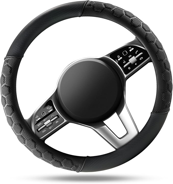 PIC AUTO Massage Steering Wheel Cover, Black Football Pattern Material Spliced Leather Car Steering Wheel Protector, Car Interior Accessories, Universal Fit 14.5"-15.5" for Cars, Trucks, Van, SUV