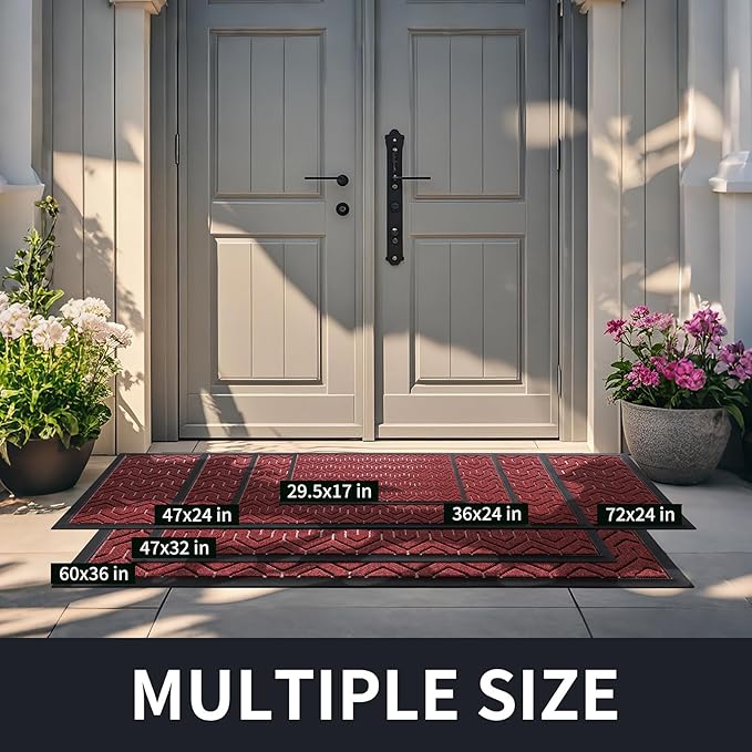 Yimobra Large Door Mat Outside Entrance 36x24, Waterproof Heavy Duty Outdoor Mats for Front Door, Non Slip Rubber Entry Mat for Garage Patio Indoor, Easy Clean, Black Red