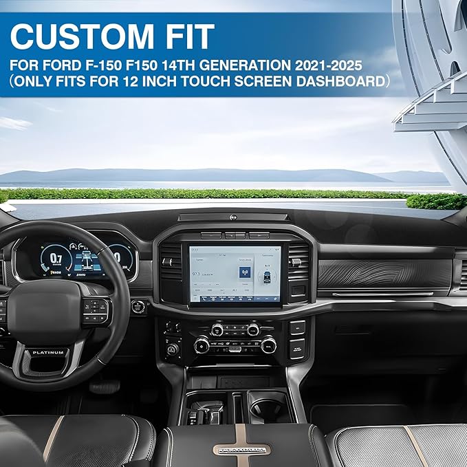 KUST Car Dash Cover for Ford F-150/F150 2021-2026 (Only fits for 12-inch Touch Screen Dashboard) Polyester Dashboard Cover Non-Slip Interior Accessories for F150 Custom Fit Dash Mat Black