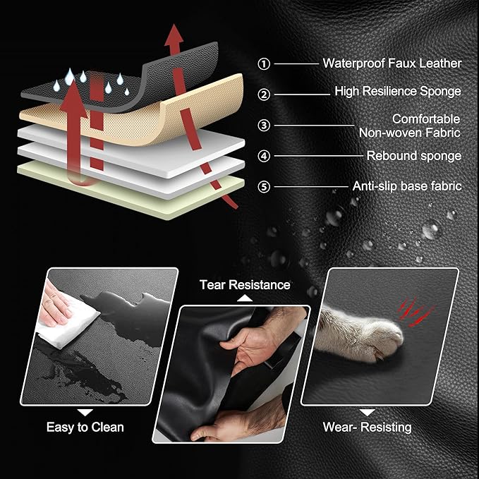 AOMSAZTO Seat Covers Custom Fit for 2014-2021 Toyota Tundra Crewmax Double Cab Breathable Leather Truck Car Seat Covers Full Set (Black)