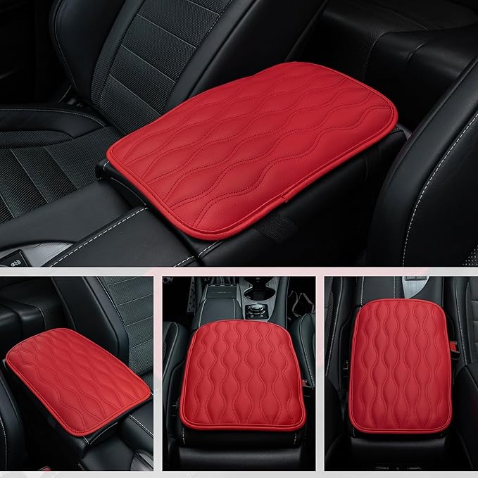 Amiss Auto Center Console Pad, Universal Waterproof Car Armrest Seat Box Cover, Car Interior Accessories, Leather Auto Armrest Cover Protector for Most Vehicle, SUV, Truck, Car (Red)