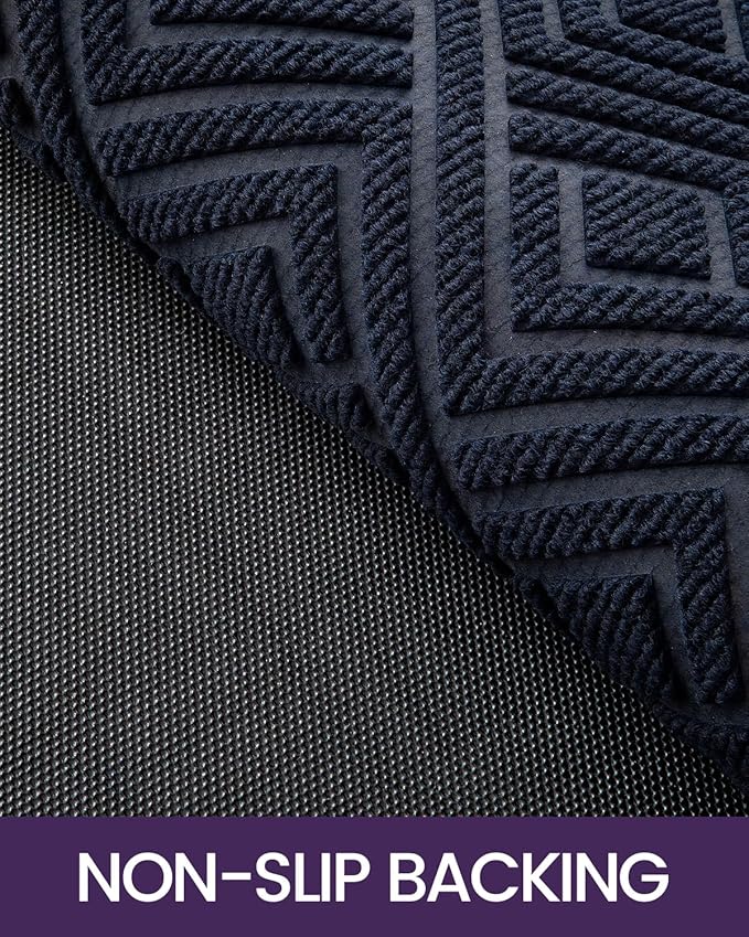 DEXI Front Door Mat Outside Entrance, Heavy Duty Rubber Backed Doormat, Stain and Fade Resistant, Low-Profile Easy Clean Entryway Floor Mats, 32x48, Checkered Navy