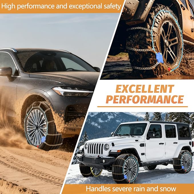 DEDC Auto Lock Snow Tire Chains,50s Quick Easy,Enhanced Manganese Steel Alloy,Endurance Life 650 Mi, Winter Icy and Snowy Road Tire Traction for Car and SUV 215 225 235 245 255 265 Set of 2 (LS1519)