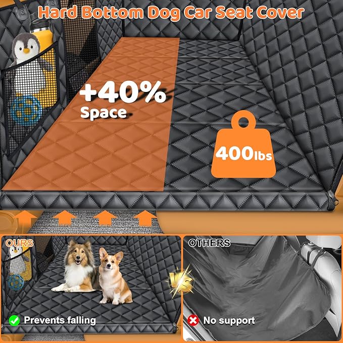 URPOWER XL Back Seat Extender for Dogs, Hard Bottom Dog Car Seat Cover for Full-Size SUVs & Crew Cab Trucks, Waterproof Dog Hammock Pet Travel Bed Rear Seat Protector Holds 400lbs for F150/ Silverado