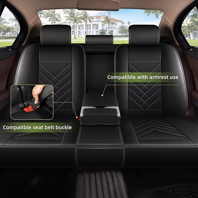 AOMSAZTO Car Seat Covers Fit for Toyota Highlander 2017-2025: Full Set Waterproof Faux Leather Automotive Seat Covers Vehicle Seat Cushion Protector Car Interior Covers(5 Seats Black)