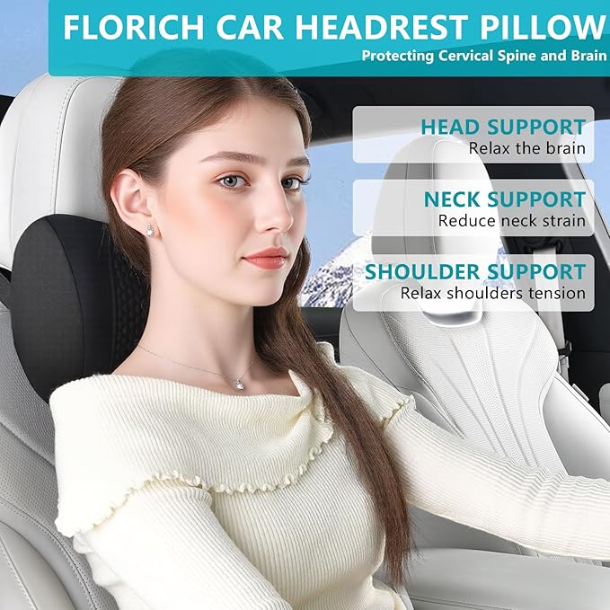 FLORICH Lumbar Support with Car headrest Back Pillow for Chair Headrest Pillow with Gel Memory Foam Massage Point Memory Foam Back Pillow for Office Chair(Black)