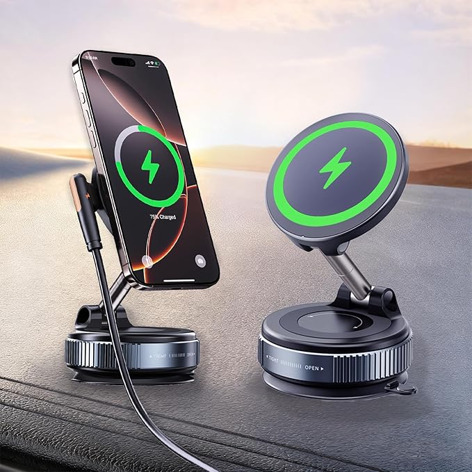 15W Magsafe Wireless Charging Car Phone Holder, 360° Adjustable Multifunctional Car Mount Charger, Fast Wireless Charging for iPhone 17 16 15 14 13 12 Pro Max, Good for Car Dashboards/Windshields