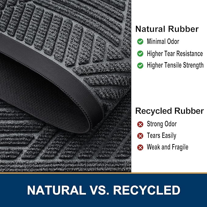 Smiry Front Door Mat Outside Entrance, Heavy Duty Sturdy Natural Rubber Doormat, Trap Dirt and Moisture, Easy Clean Low Profile Mats for Indoor Outdoor Entry, Irregular Triangle (59x24, Grey)