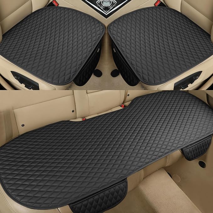 West Llama Pu Leather Car Seat Bottom Covers Protectors Include 1 Pair Front Driver Seat Pad Mat and 1 Rear Bench Cover Universal Fit 90% Vehicles,Black