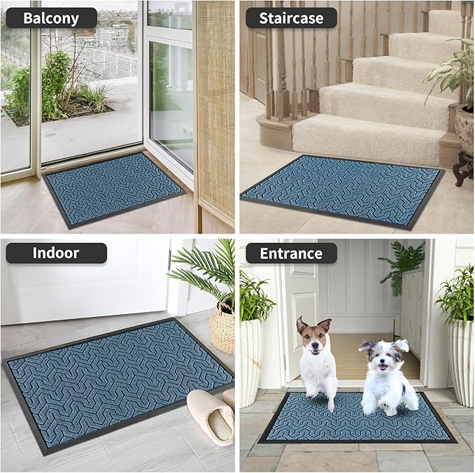 Yimobra Extra Large Door Mat Outside Entrance 60x36, Waterproof Heavy Duty Outdoor Mats for Front Door, Non Slip Rubber Entry Mat for Garage Patio Indoor, Easy Clean, Mix Blue