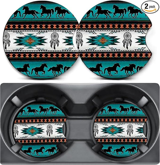 2 Pack Car Coasters for Cup Holders,Vintage Aztec Car Cup Holder Coasters,2.75" Universal Size Anti Slip Rubber Mat,Automotive Interior Accessories,Automotive Cup Holder Decal Decor for Women,Men