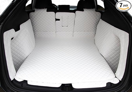 Tesla Model Y 5-Seater 2026 Juniper Launch Edition Waterproof Trunk Liner – Bright White Full Coverage Cargo Mat+Backseat Protector+High Side Panels+Door Sill Protector(White)